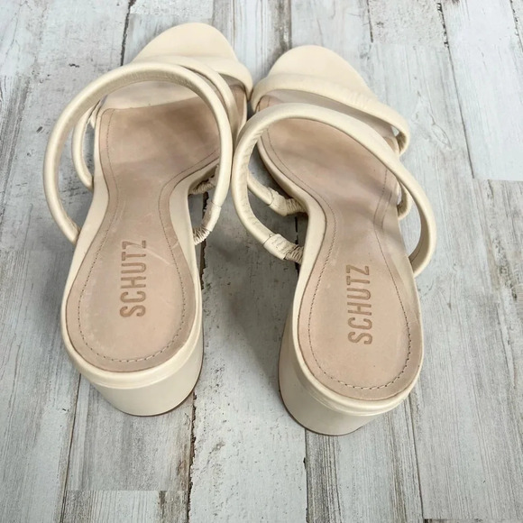 SCHUTZ Olly Mid Block Heel Sandal Nappa Leather 3 Strap In Eggshell Size 10 - Picture 6 of 11
